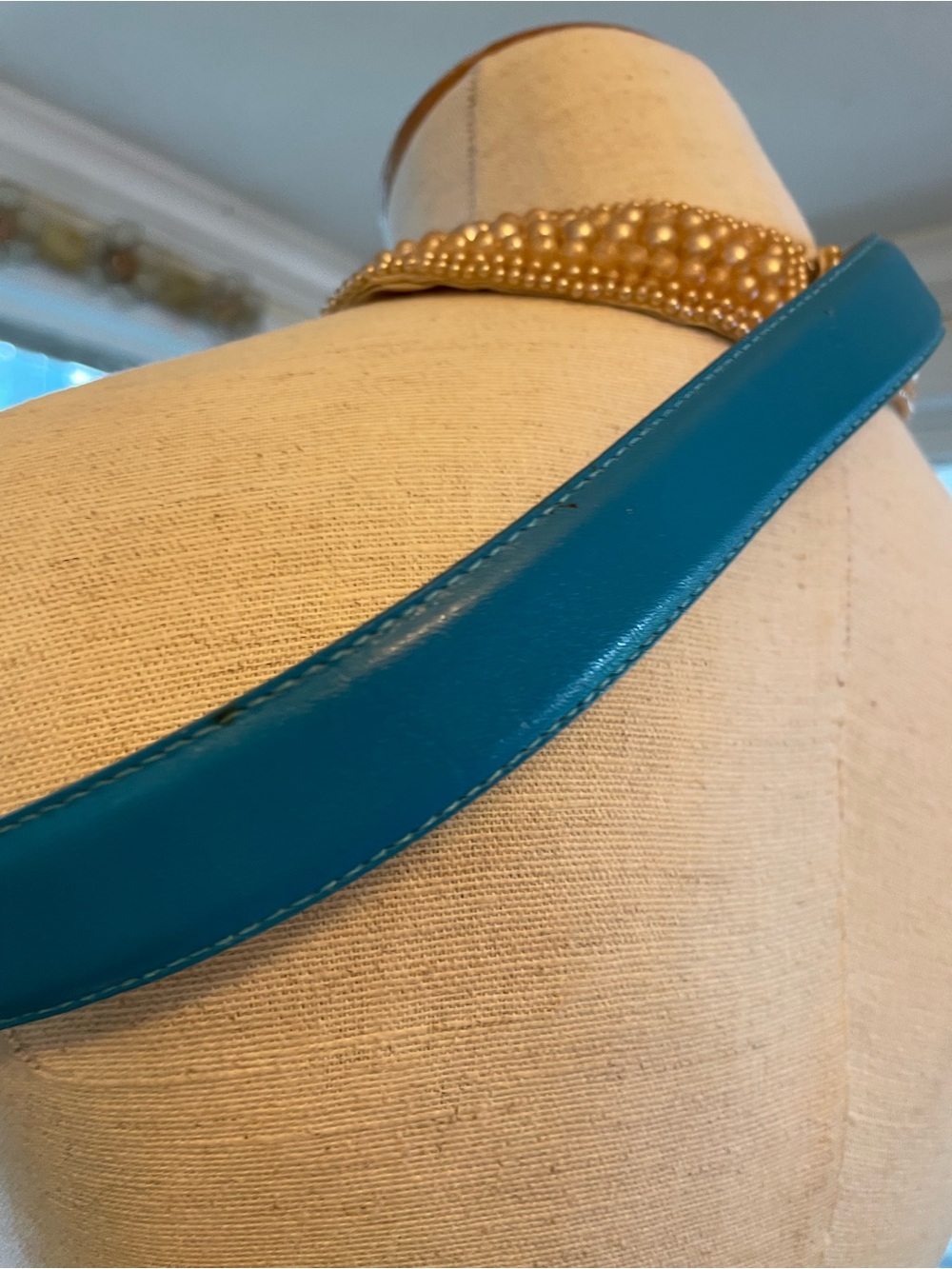 Liz Claiborne Teal Leather Belt with Gold Buckle - Picture 5 of 11